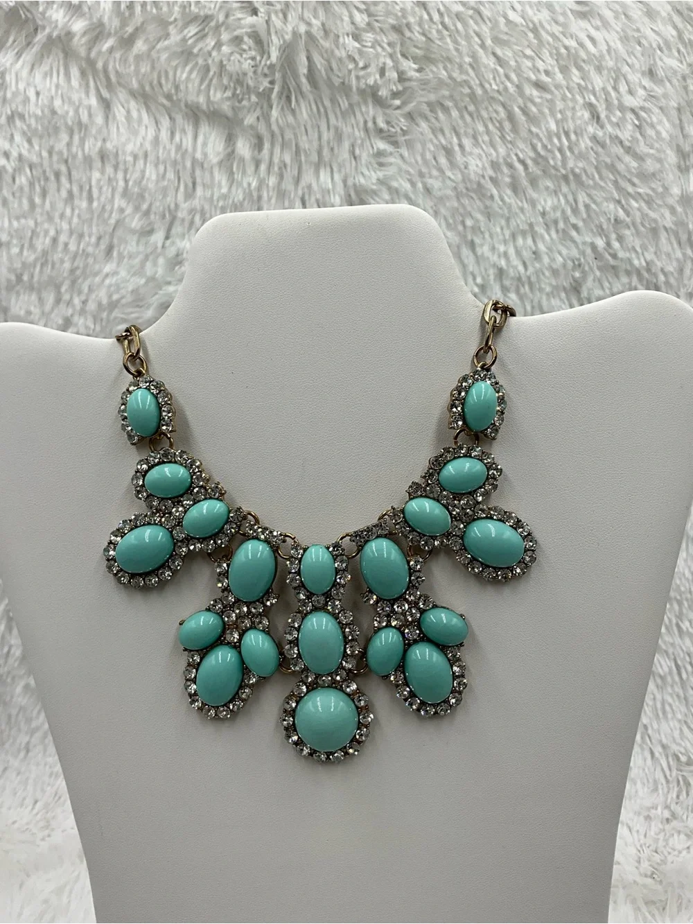 Erica Lyons Turquoise Bib Rhinestone Statement Bib Necklace
